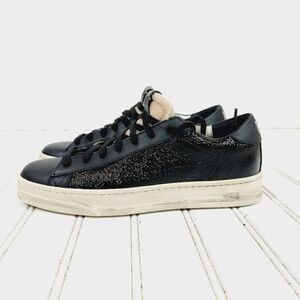 P448 Low-Top Black Lace Up Casual Glitter Sneakers size 40